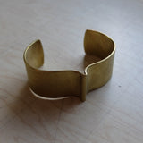 nishnabotna jewelry, wide brass furrow cuff bracelet with bend
