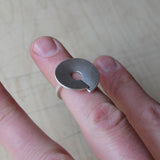 nishnabotna jewelry, sterling silver small disk ring with overlap with black patina