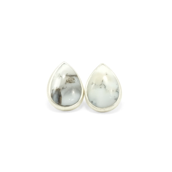 nishnabotna silver stud earrings with teardrop dendritic agates
