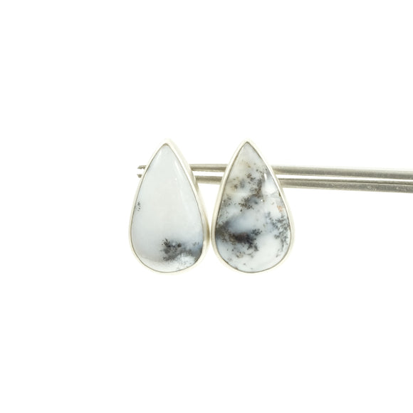 nishnabotna silver stud earrings with teardrop dendritic agates