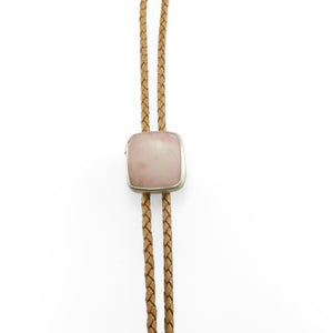 nishnabotna silver bolo tie with square rose quartz