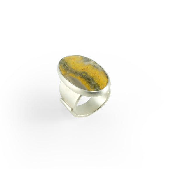 nishnabotna silver boyer ring with yellow bumblebee jasper